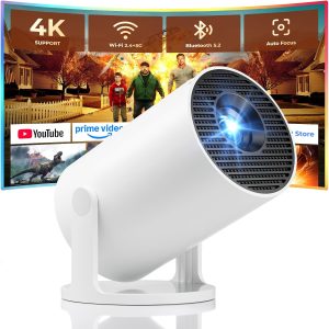Mini Projector, Portable Projector with Wifi and Bluetooth, Built in Apps | Support 4K 1080P, 180° Rotation, Auto Keystone, Movie Projector Compatible With HDMI/USB/TV Stick/Smartphone/Laptop